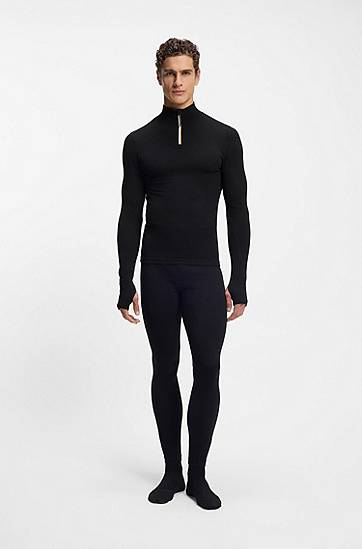 Pleteni pulover BOSS Ski wool-blend base layer long-sleeve quarter-zip top Črna | 50544368, 1