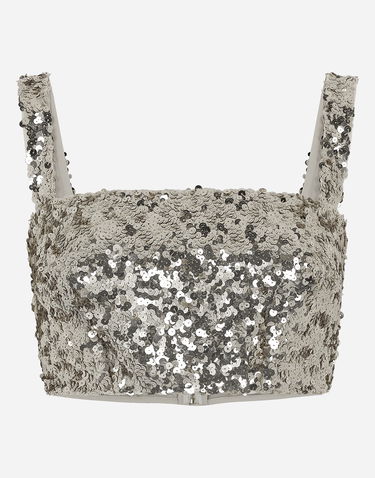 Krop-top Dolce & Gabbana Sequined Crop Top With Straps Kovinski | F79AATFLMIIS0997, 0
