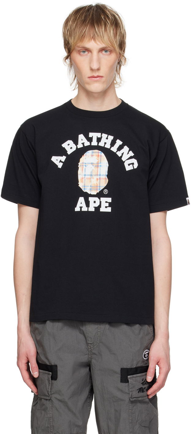 Majica BAPE BAPE Black Bleached Check College T-Shirt Črna | 001TEK301037M
