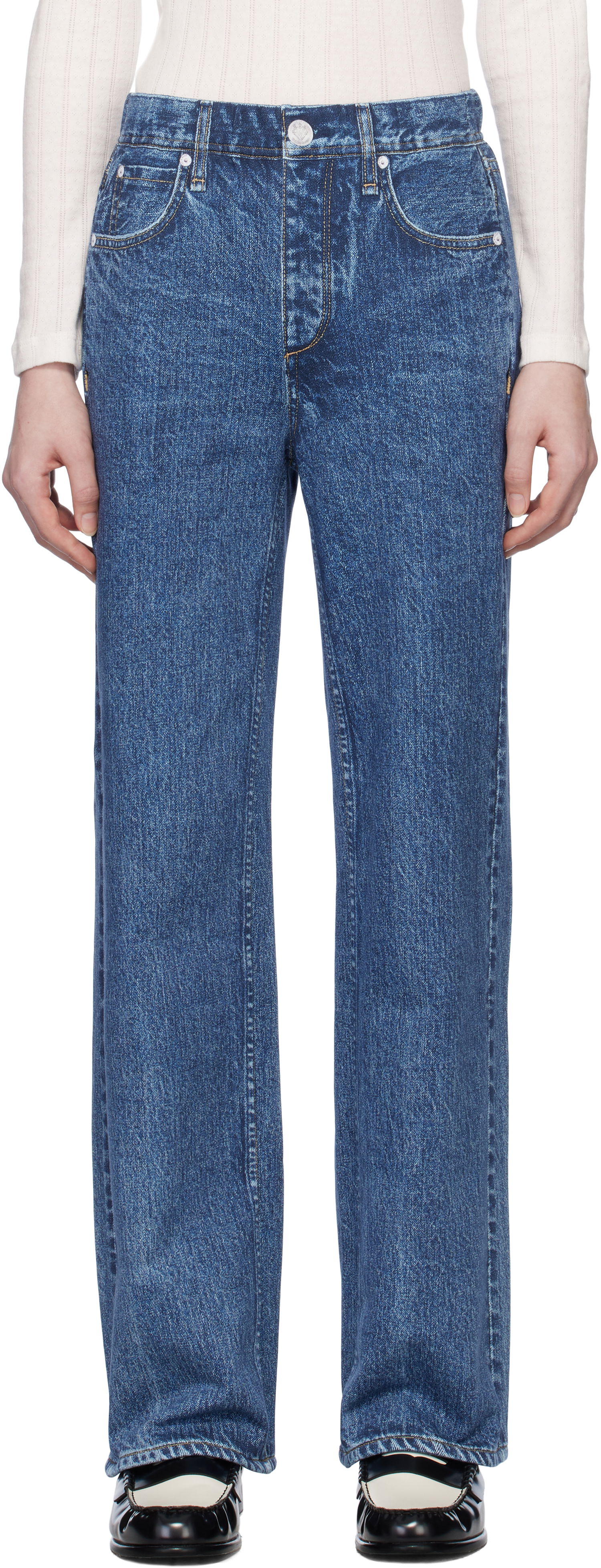 Kavbojke rag & bone Miramar Wide Leg Fleece Lounge Pants Modra | WCW24H70058205, 0