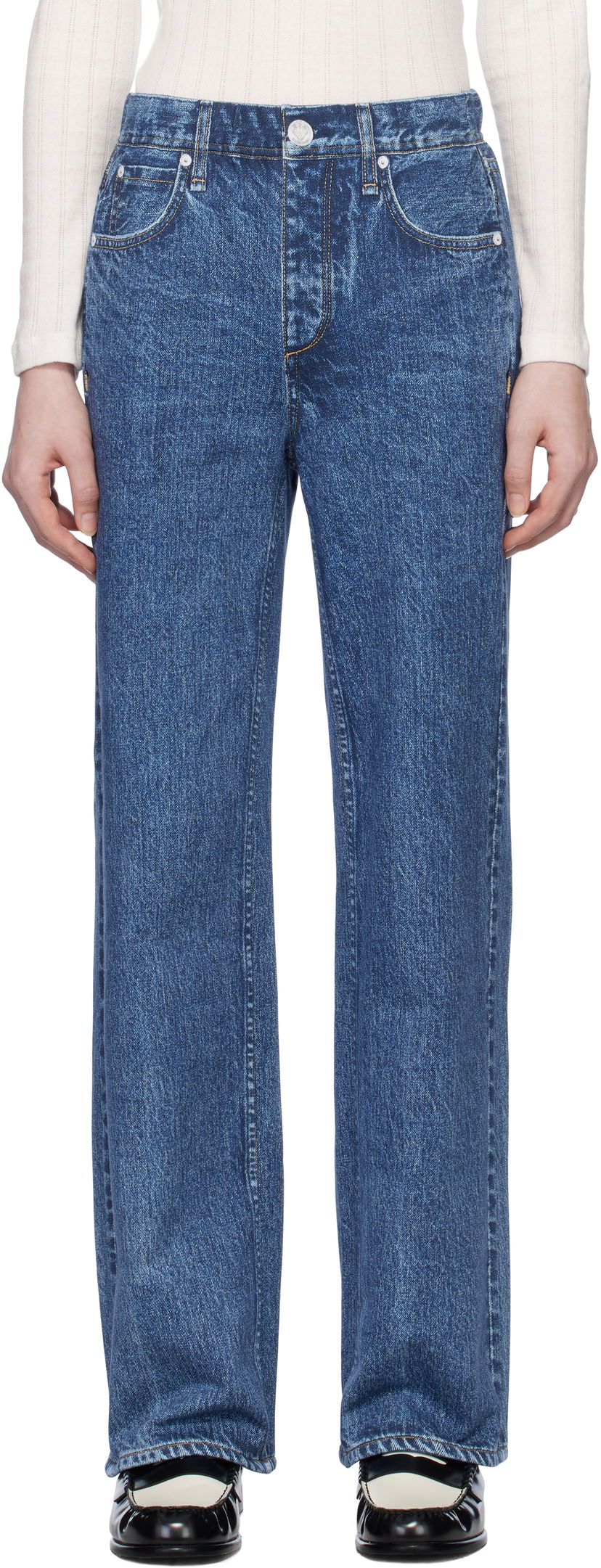 Kavbojke rag & bone Miramar Wide Leg Fleece Lounge Pants Modra | WCW24H70058205
