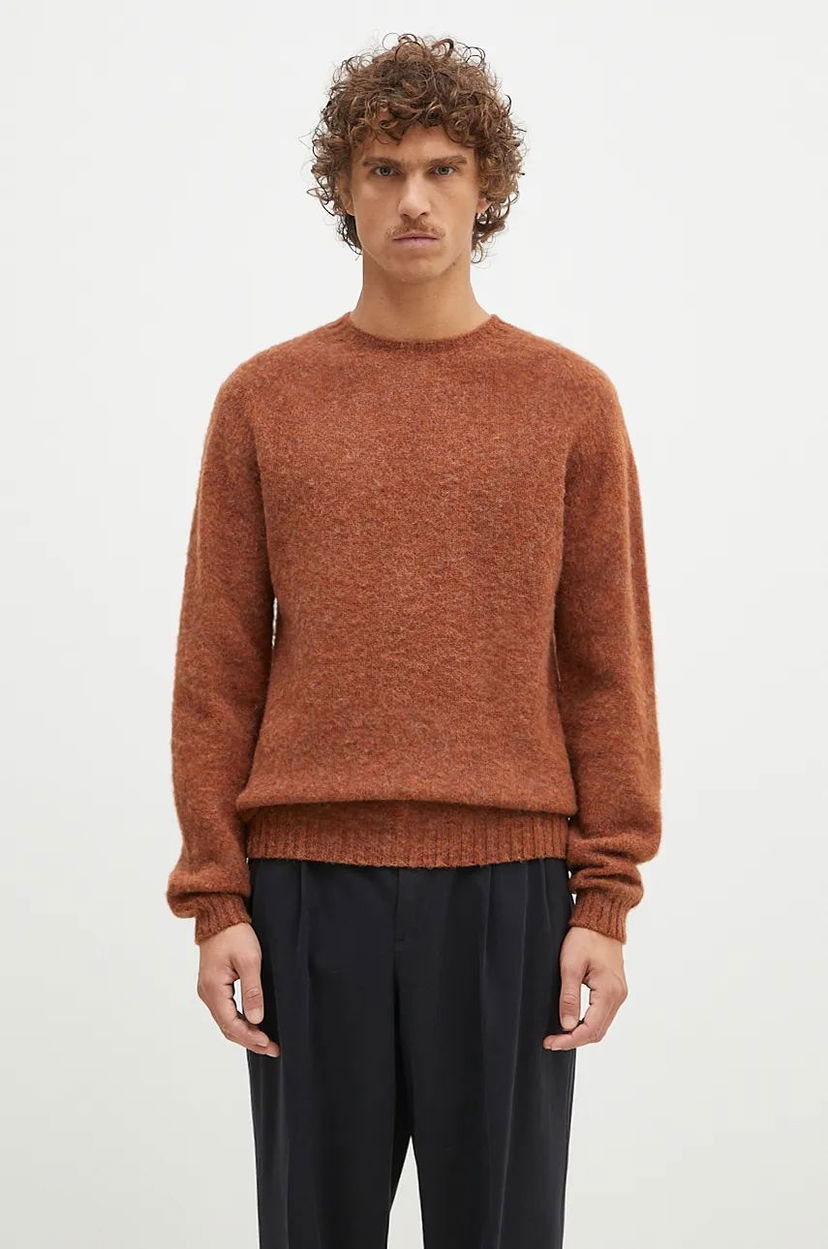 Pleteni pulover NORSE PROJECTS Birnir Brushed Lambswool Crewneck Sweater Rjava | N45.0520.4001