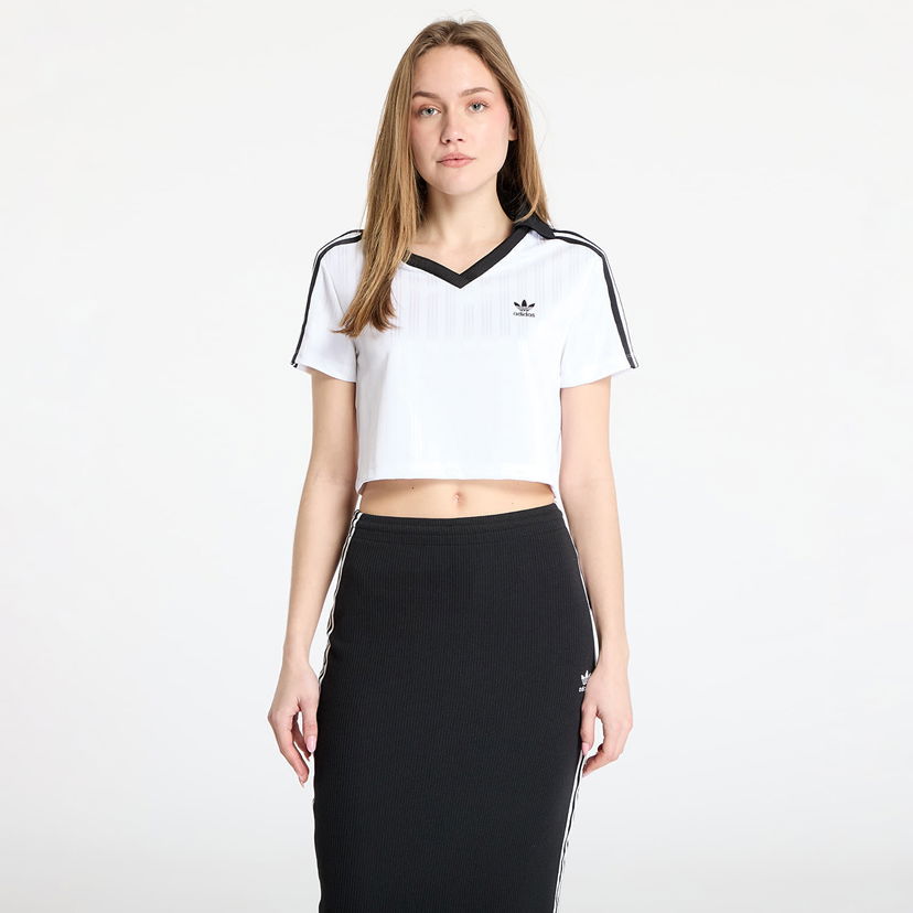 Krop-top adidas Originals Cropped V-Neck Polo Shirt Bela | JD2608