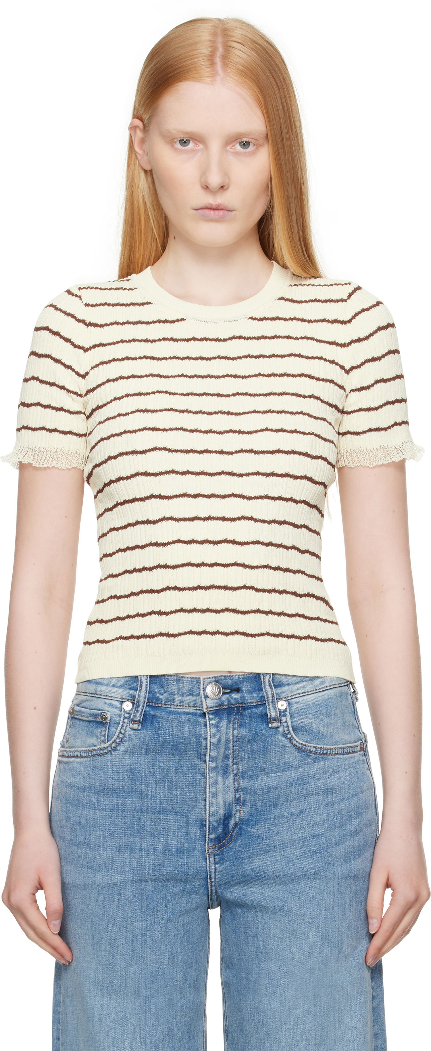 Majica rag & bone rag & bone Chiara Stripe Crew T-Shirt Rumena | WAS25P025UG25, 0
