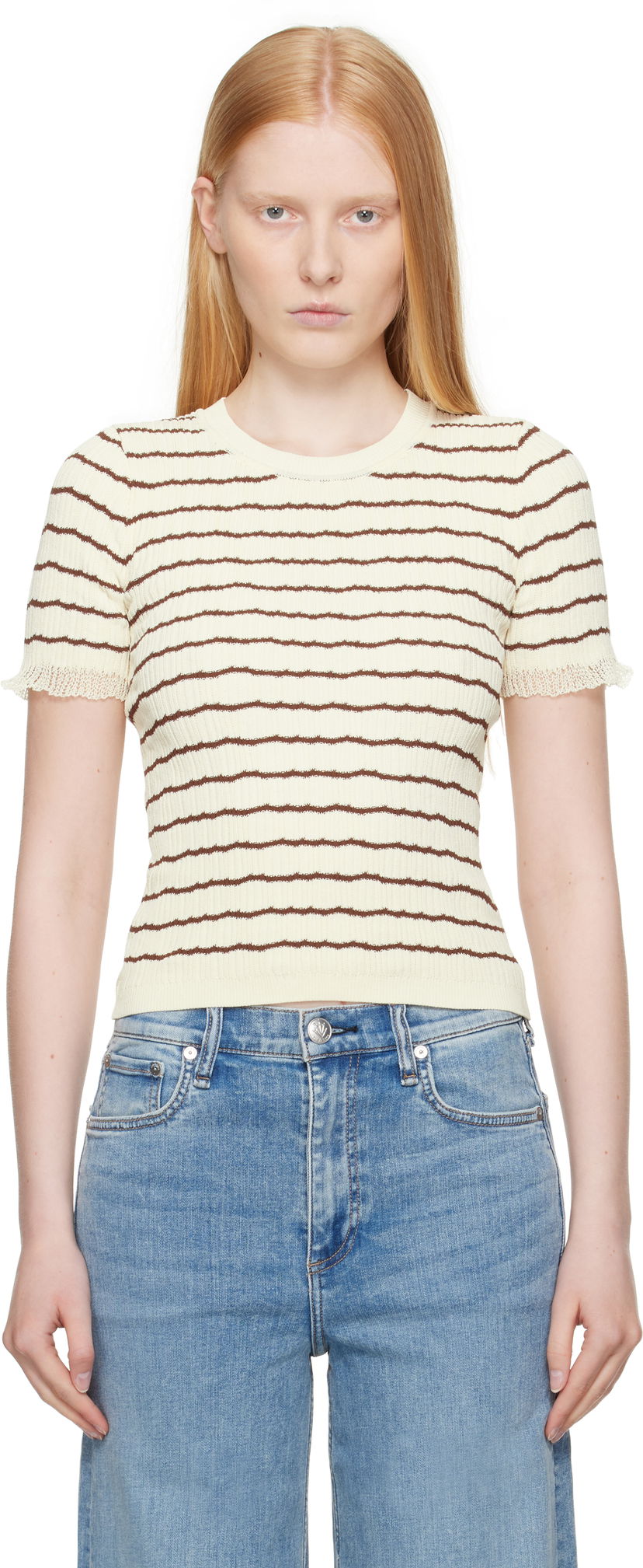 Majica rag & bone rag & bone Chiara Stripe Crew T-Shirt Rumena | WAS25P025UG25