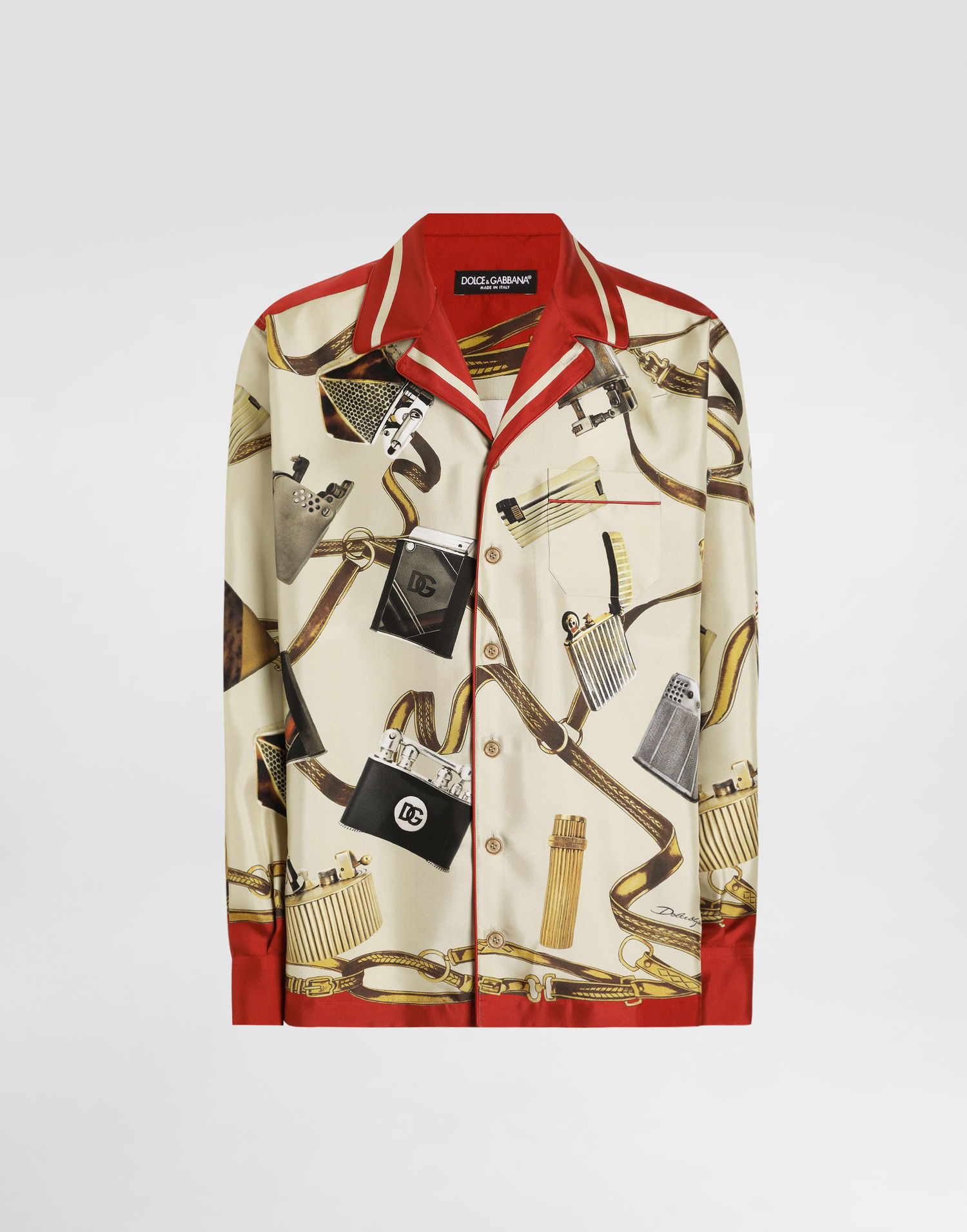 Srajce Dolce & Gabbana Dolce & Gabbana Men's Silk Shirt with Lighter and Belt Print Večbarvna | G5IF1THI1VNHH5HX, 0