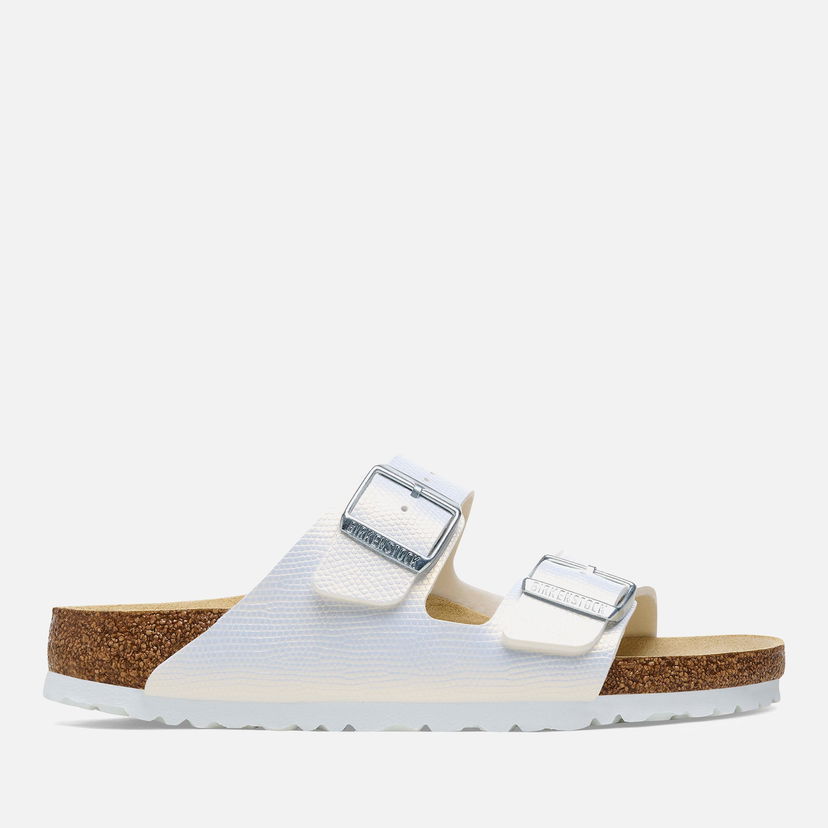 Superge in čevlji Birkenstock Women's Arizona Slim Fit Shiny Lizard Emboss Double Strap Sandals - White - UK 3.5 Siva | 1026500