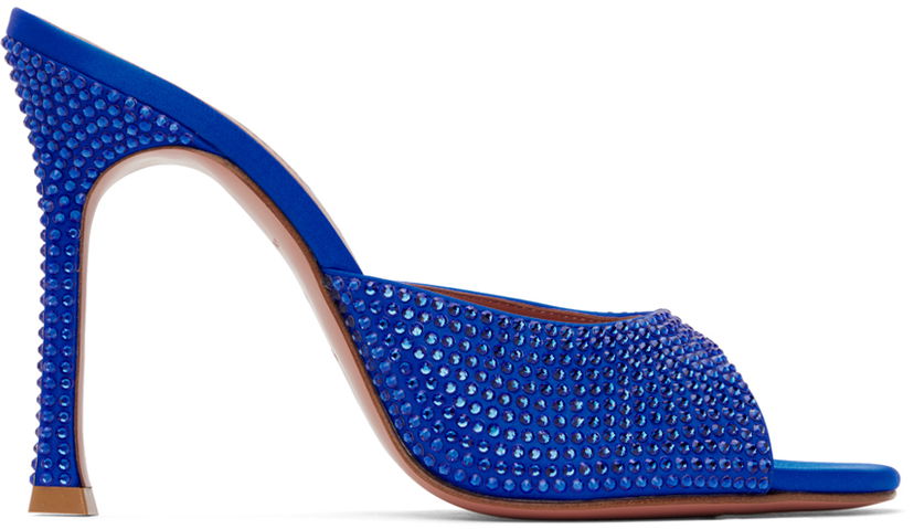 Modni dodatki Amina Muaddi Amina Muaddi Alexa Crystal Slipper 105 Heeled Sandals Modra | ALEXA CRY SR SATIN