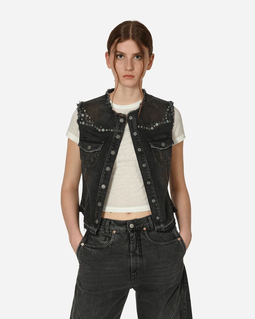 Telovnik GUESS Western Denim Vest Used Black Wash Črna | W4GU37D5AK0 GUUB