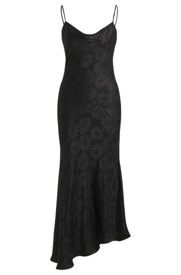 Obleke BOSS Floral Jacquard Asymmetrical Hem Dress Črna | 50542863