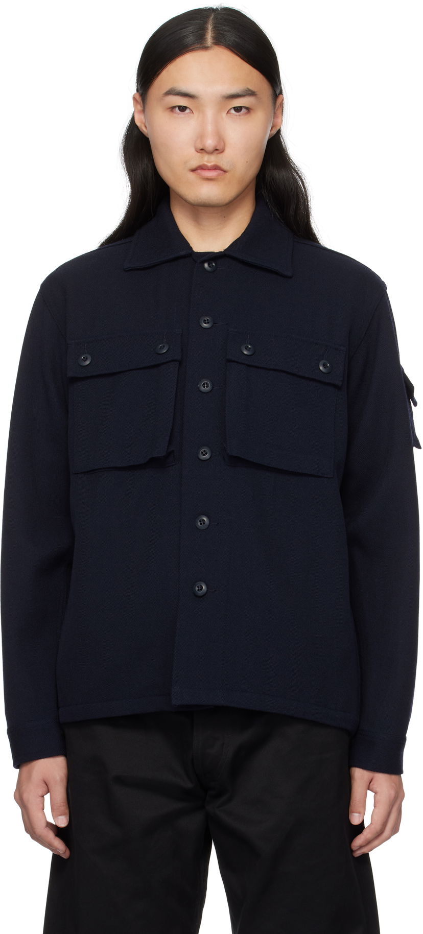 Jakna BEAMS BEAMS PLUS Wool Kersey Military Shirt Jacket Mornarica | 38180588791