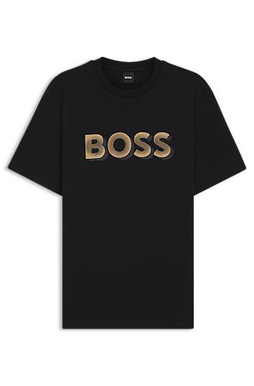 Majica BOSS Mercerised-cotton T-shirt with logo artwork Črna | 50551902
