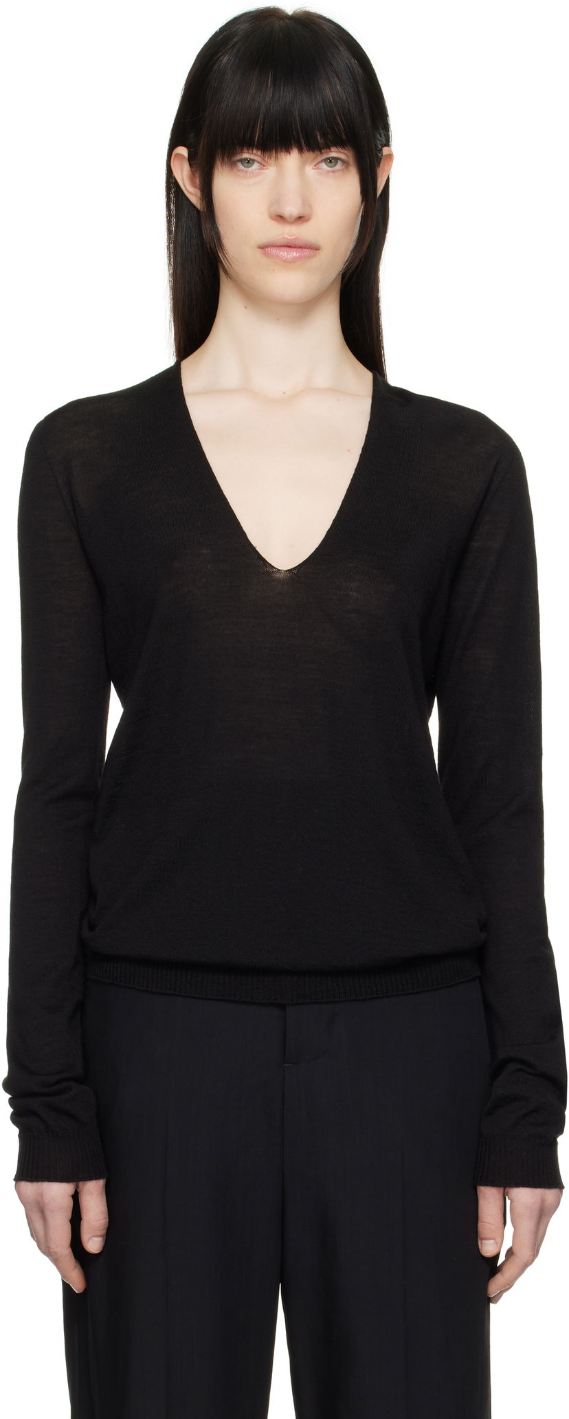 Pleteni pulover Rick Owens Rick Owens Hollywood V-Neck Sweater Črna | RP01E7623 M