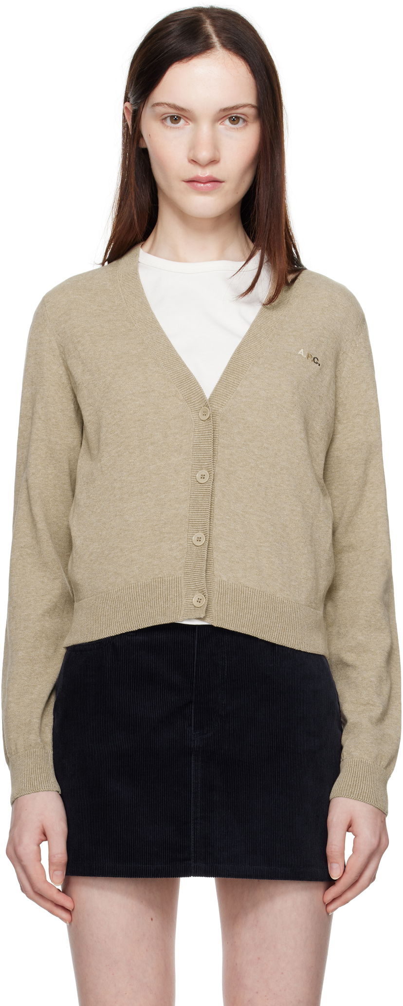Pleteni pulover A.P.C. Josephine Cropped Cardigan Bež | COEZJ-F22316