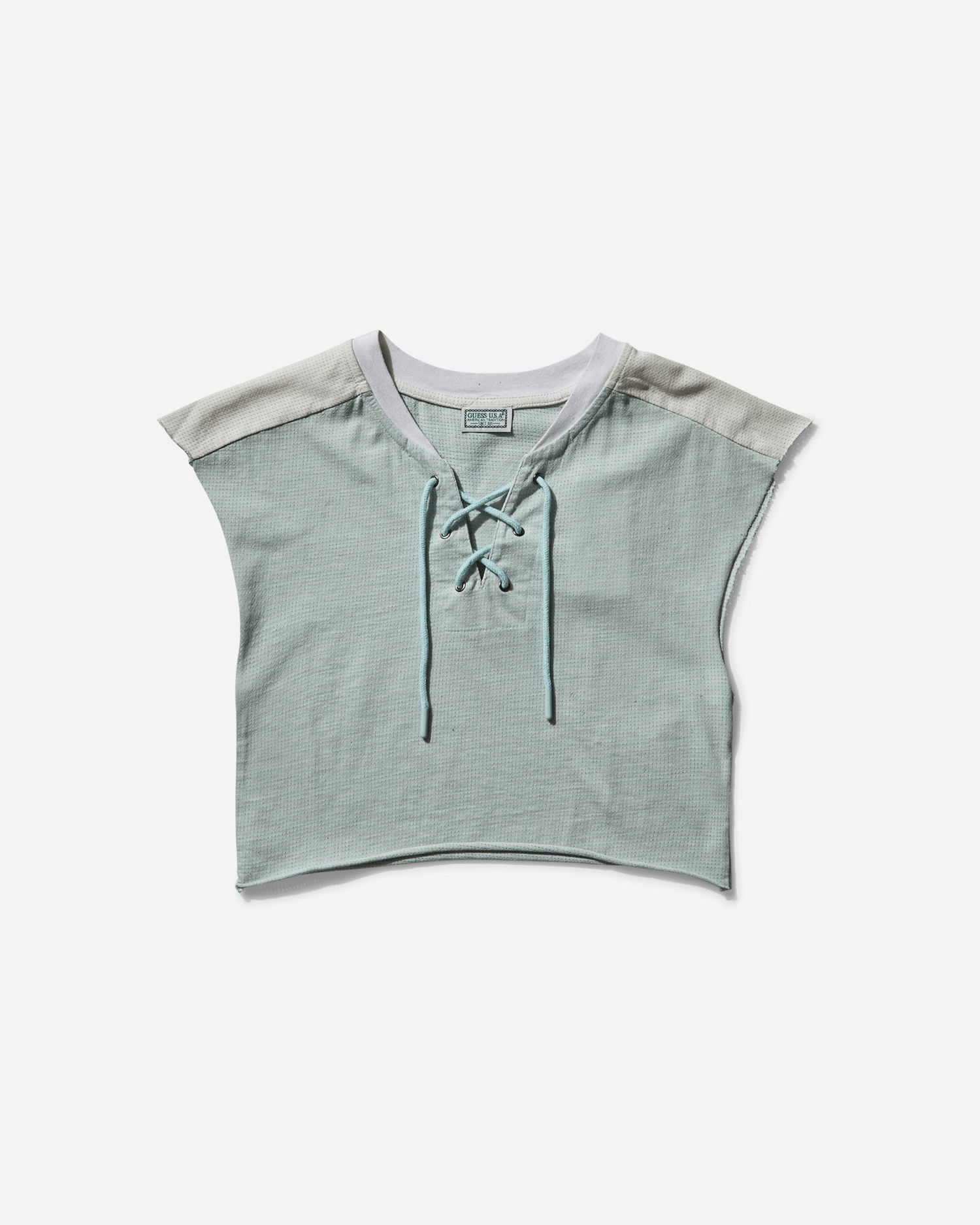 Krop-top GUESS Piqué Mesh Lace-Up Crop Top Zelena | W5GP02KCPJ0 F8S6, 0