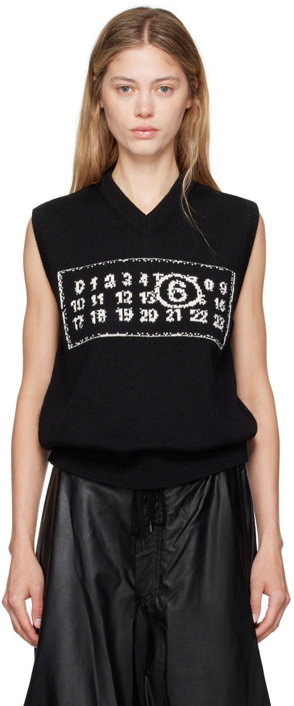 Telovnik Maison Margiela MM6 Black Jacquard Logo Vest Črna | SH0FB0007 M13042