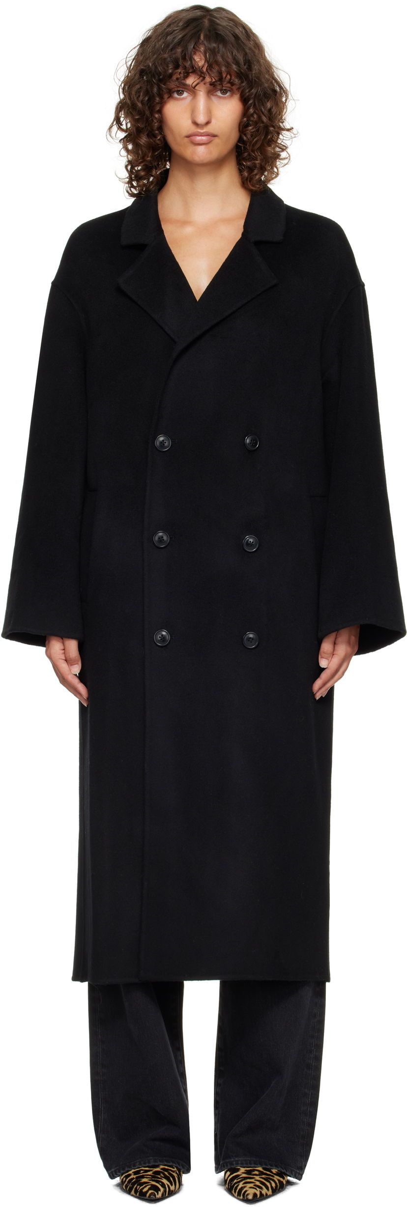 Plašči Loulou de Saison Loulou de Saison Borneo Wool Drap Coat Črna | BORNEO LDS