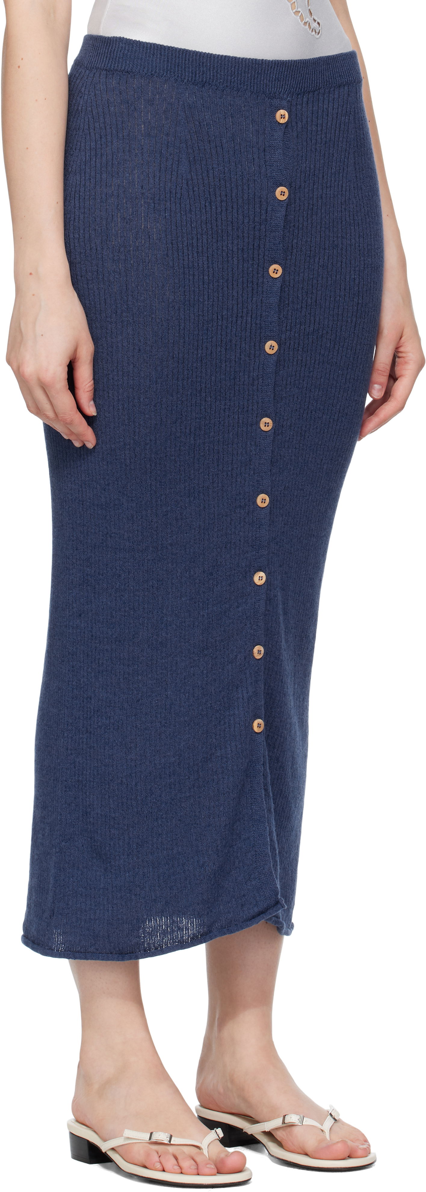 Krila Baserange Baserange Ribbed Knit Midi Skirt with Button Closure Mornarica | SKDR-LI-SU25, 1
