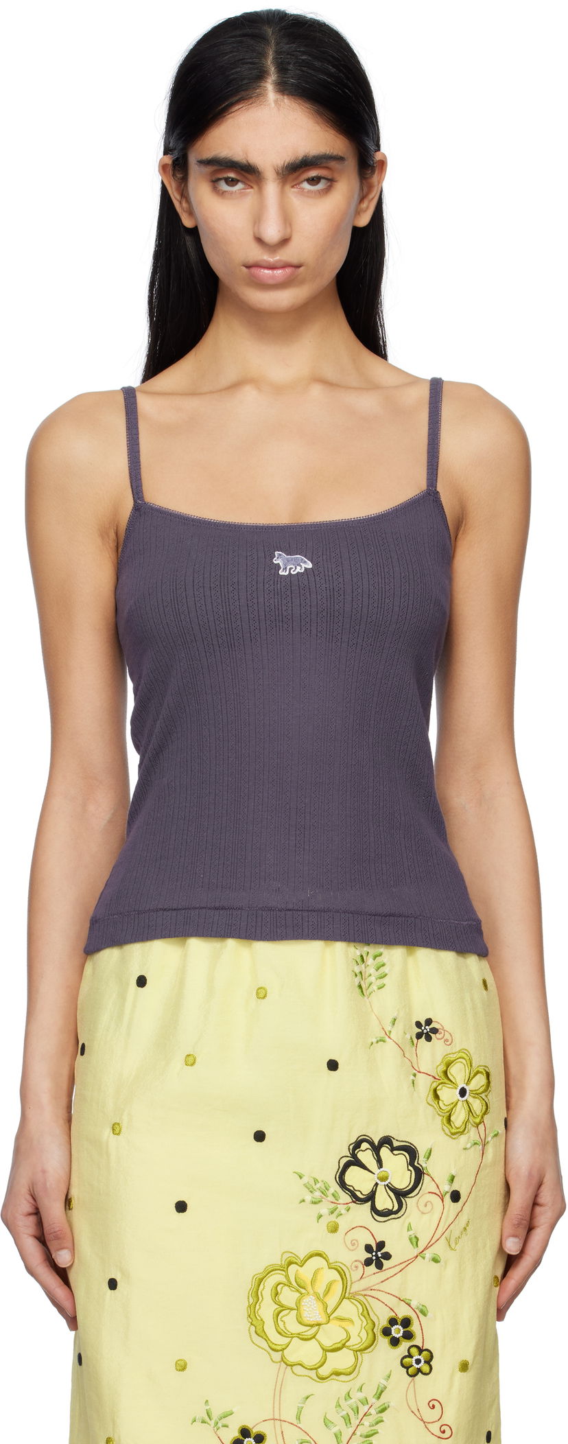 Majica brez rokavov MAISON KITSUNÉ Maison Kitsuné Baby Fox Patch Ribbed Camisole Lila | OW00608KA0027