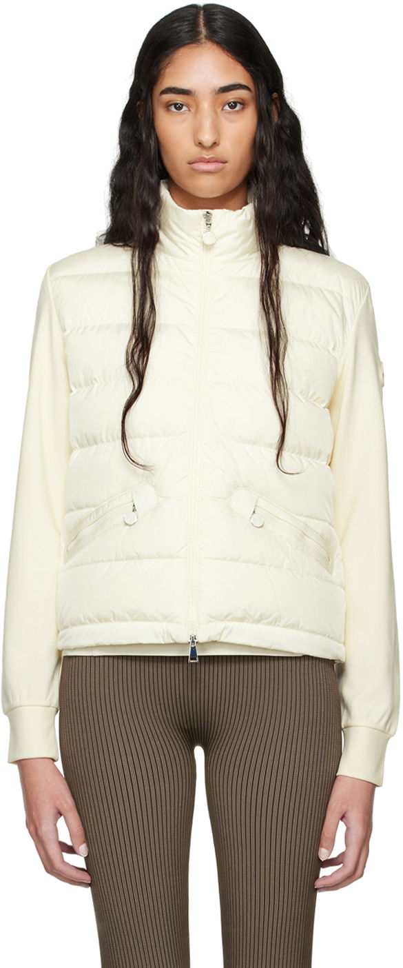 Pleteni pulover Moncler Off-White Paneled Down Cardigan Bela | J20938G0000389ALE