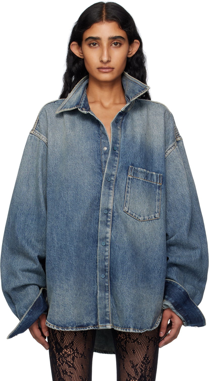 Srajce Balenciaga Balenciaga Faded Denim Shirt Modra | 783691 THW25