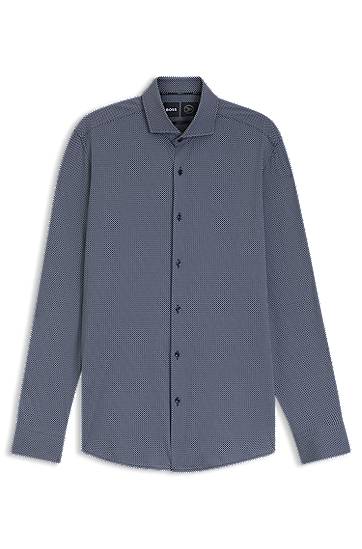 Srajce BOSS Slim-fit Printed Italian-made Performance-Stretch Jersey Shirt Modra | 50550062