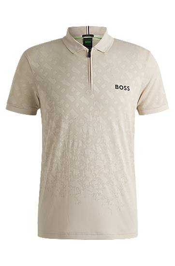 Polo majica BOSS BOSS Active Quick-Dry Monogram Jacquard Polo Shirt Bež | 50538106