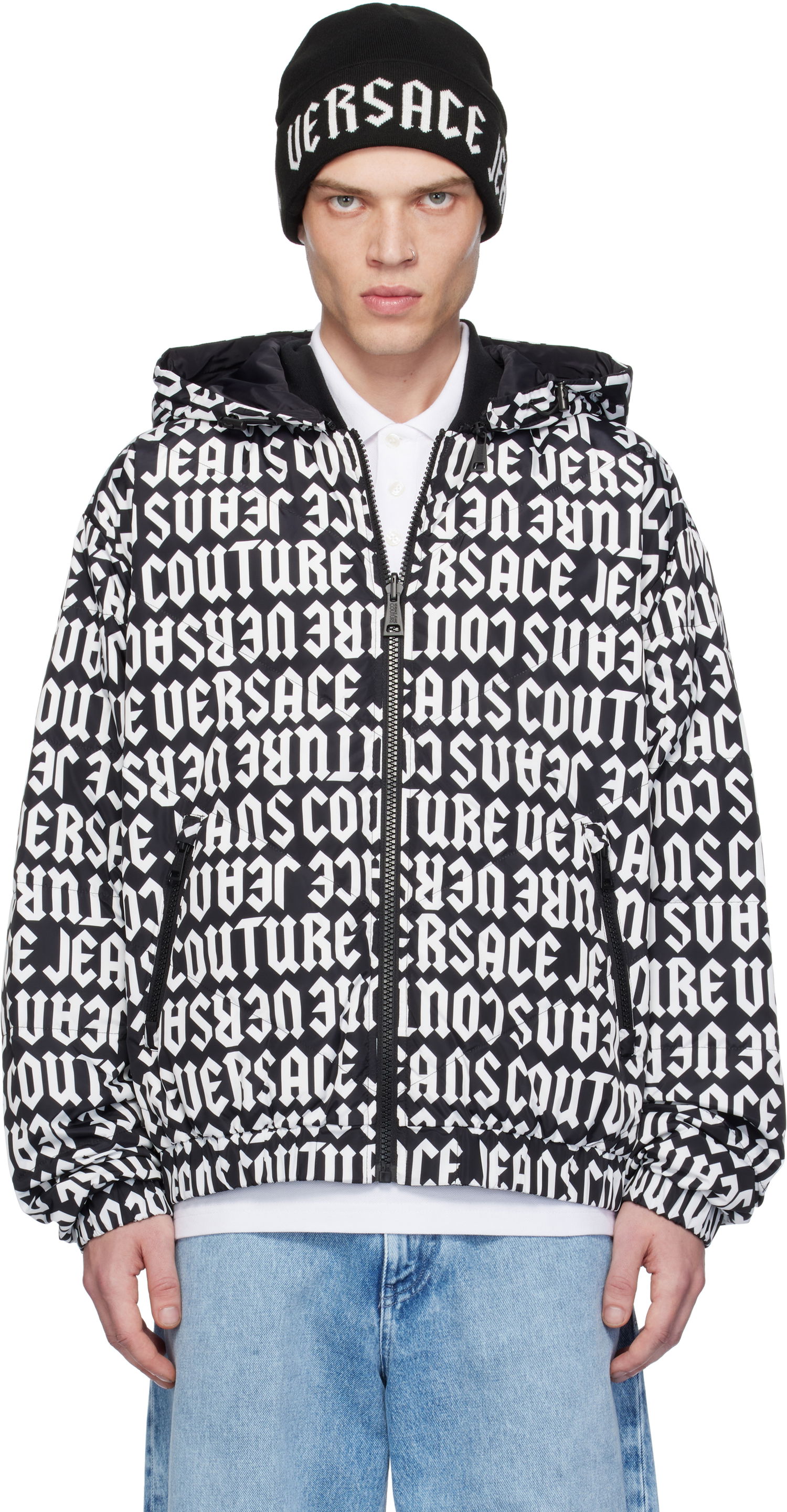 Bomber jakna Versace Reversible Monogram Down Jacket Črna | E77GAUD16_ECQD53, 0