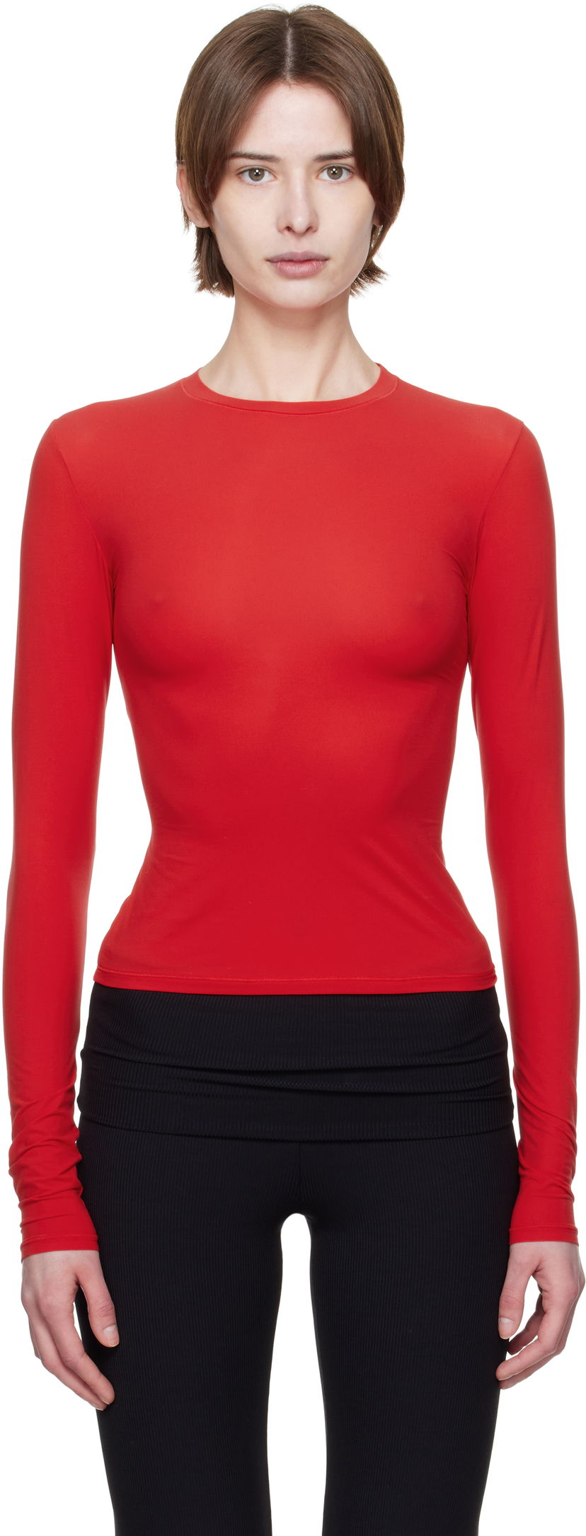 Majica SKIMS SKIMS Fits Everybody Long Sleeve T-Shirt Rdeča | TP-LST-9049