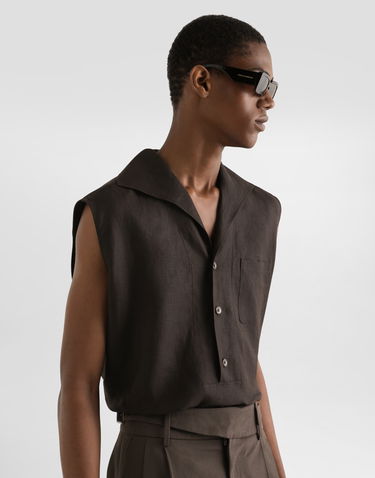 Srajce Dolce & Gabbana Dolce & Gabbana Three-Button Sleeveless Linen Shirt Rjava | G5ND9TFU4JBM3977, 3