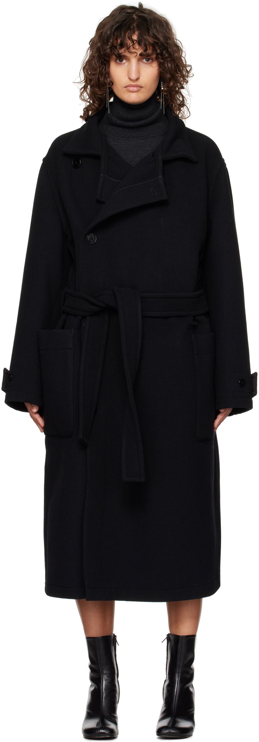 Plašči LEMAIRE Lemaire Wrap Coat Črna | CO1037 LF1116