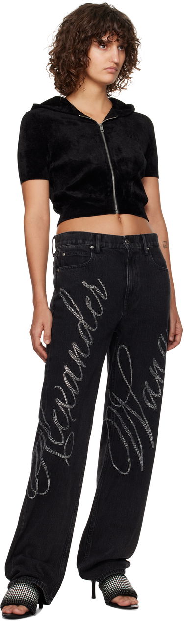 Pulover Alexander Wang Alexander Wang.t Cropped Velour Zip-Up Hoodie Črna | 4KC4243003, 3