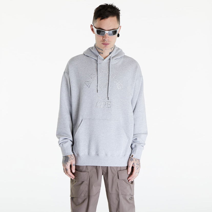 Pulover BAPE A BATHING APE Rhinestone College Pullover Hoodie Gray Siva | 001PPK301306M GRA