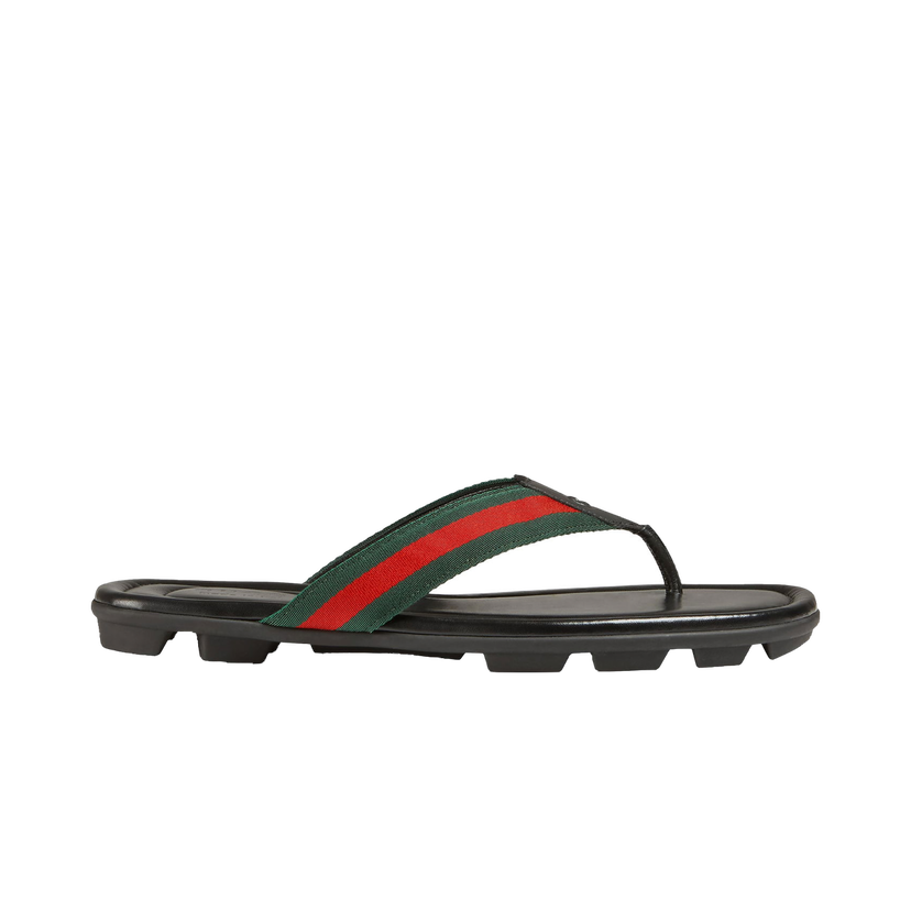 Superge in čevlji Gucci Web and Leather Thong Sandal Black Leather Črna | 429362 H91A0 8480