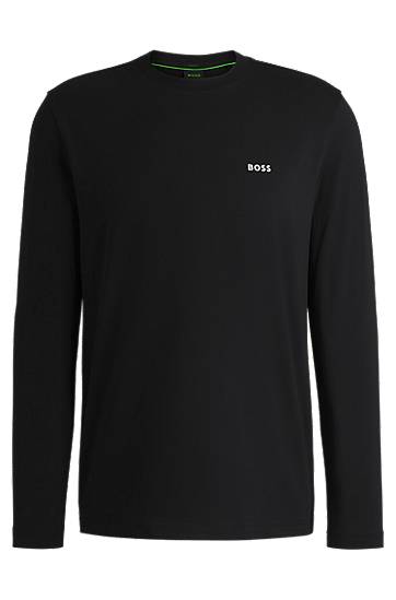 Pleteni pulover BOSS BOSS Stretch Cotton Long-Sleeve T-Shirt with Contrast Logo Črna | 50506365