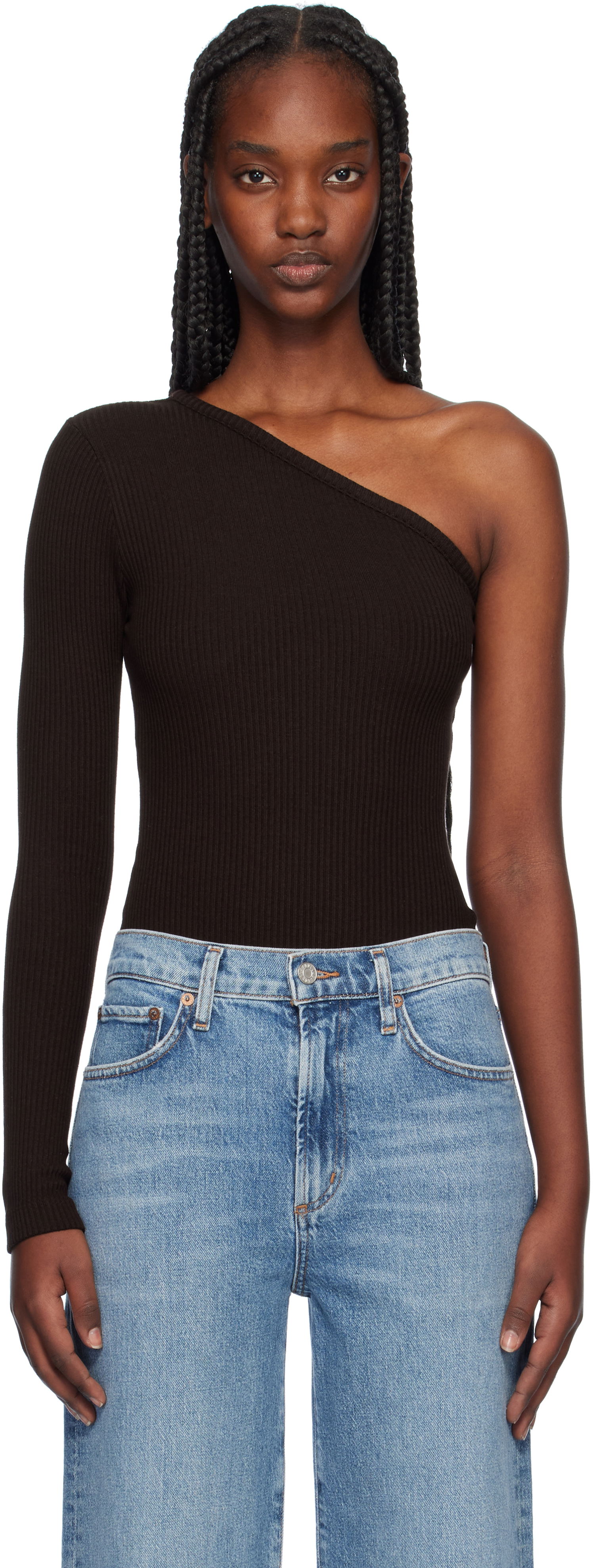 Majica brez rokavov AGOLDE One Shoulder Ribbed Bodysuit Črna | A7293-3048, 0