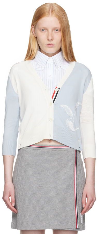 Pleteni pulover Thom Browne Thom Browne Funmix Feather Pointelle Cardigan Modra | FKC651F-Y3036, 0