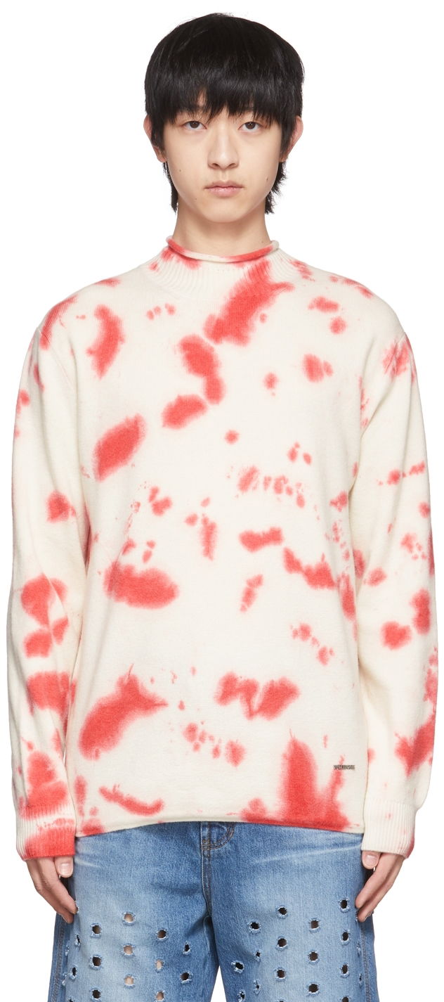 Pleteni pulover We11done We11done Tie-Dye Mock Neck Sweater Rdeča | WD-KT1-22-604-U-RD