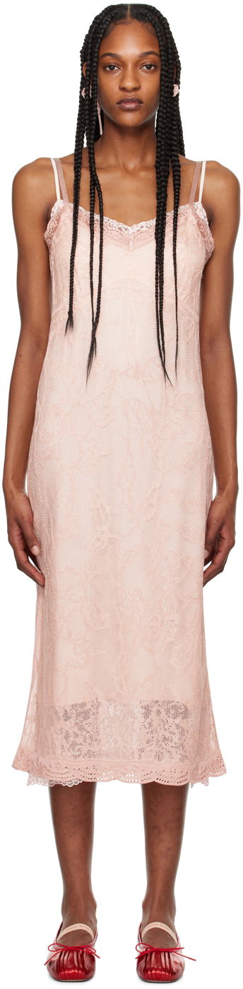 Obleke Simone Rocha Simone Rocha Floral Lace Midi Slip Dress Roza | SHMK3 0645, 0