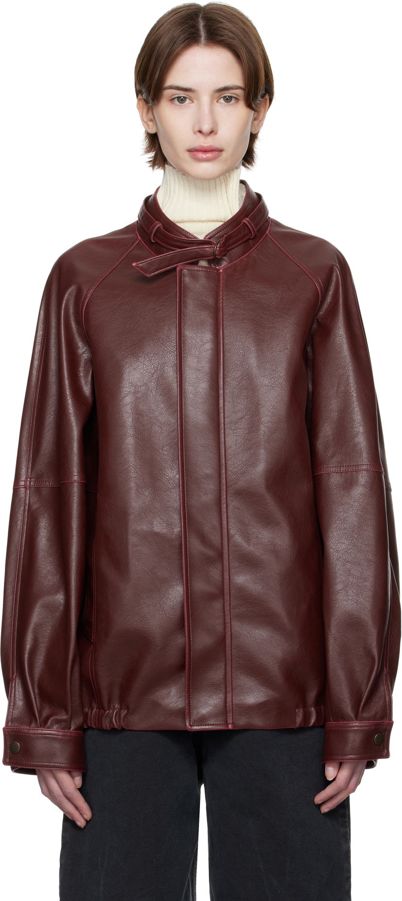 Jakna Maison Margiela MM6 Maison Margiela Sports Faux-Leather Jacket Bordo | S62AN0148 M35455
