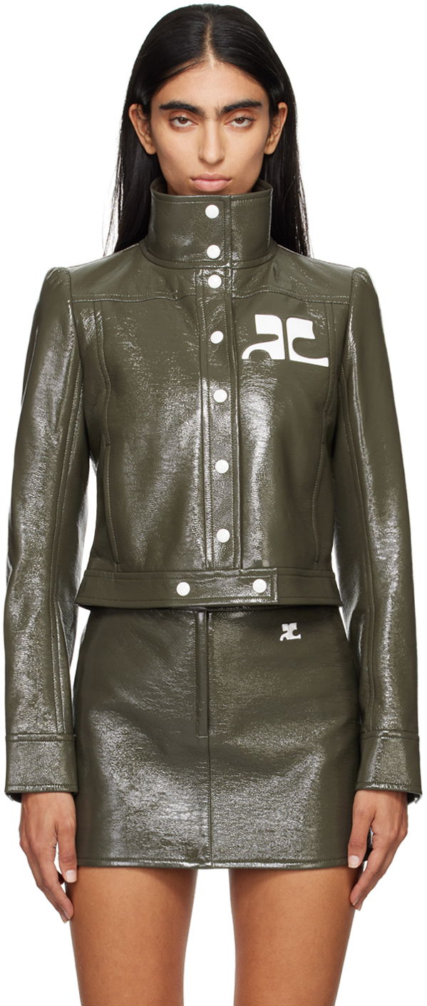 Bomber jakna Courrèges Courrèges Reedition Cropped Faux-Leather Jacket Zelena | 223CBL005VY0014