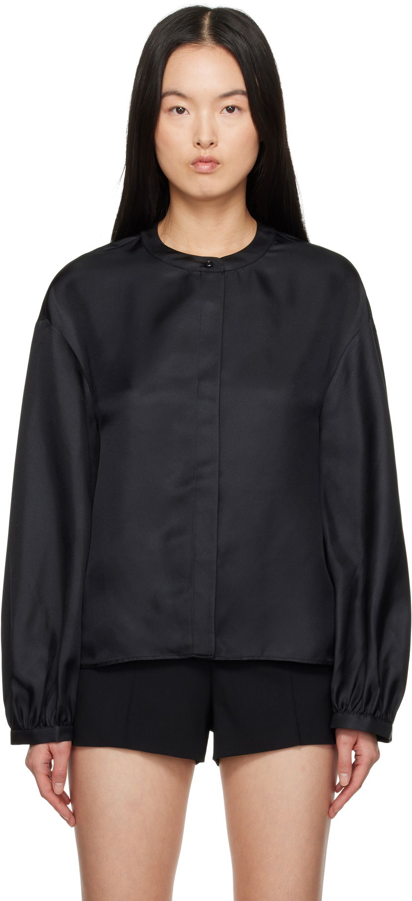 Srajce Loulou de Saison Loulou de Saison Lea Satin Blouse Črna | LEA