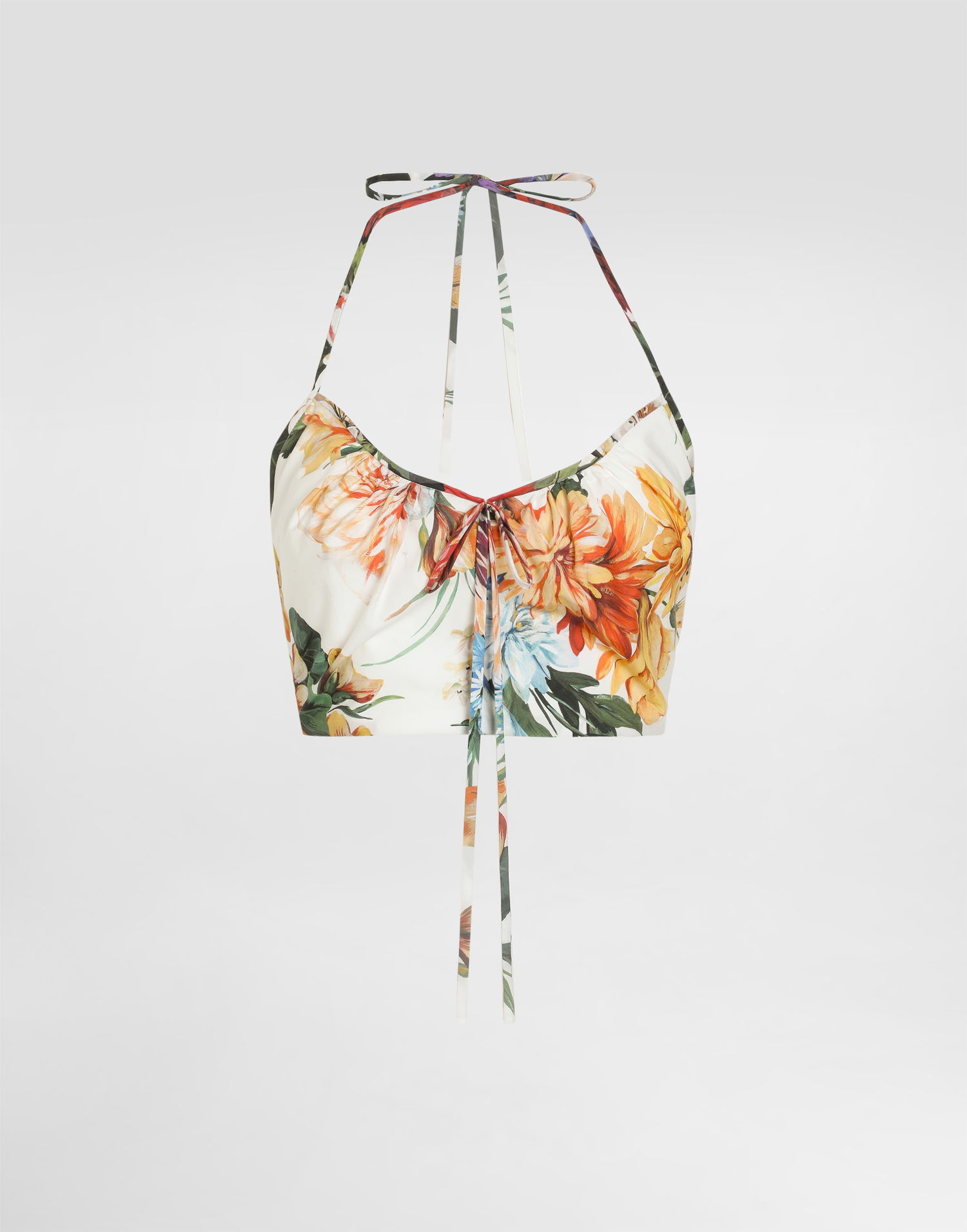 Krop-top Dolce & Gabbana Dolce & Gabbana Flower-Print Halter Poplin Crop Top Večbarvna | F7BB7THS5TRHA5PC, 0