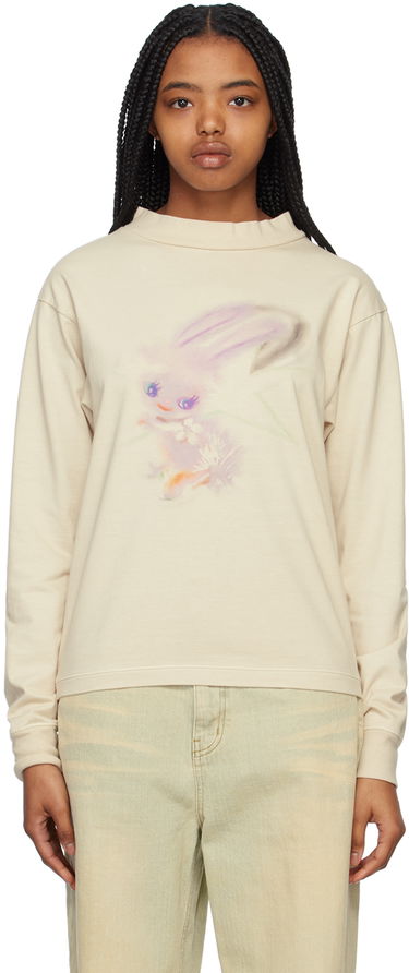 Pleteni pulover We11done We11done Crewneck Long Sleeve T-Shirt with Bunny Print Bež | WD-TT1-23-792-U-IV, 0