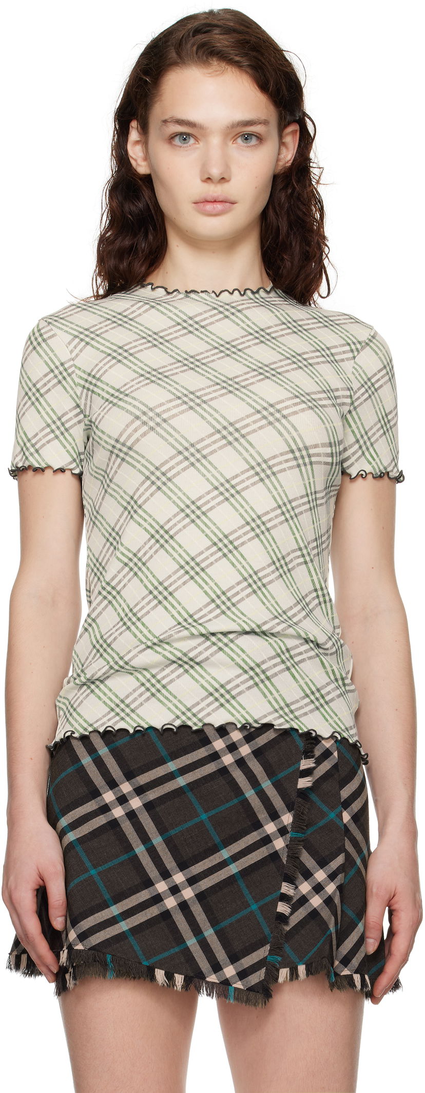 Majica Burberry Check Lettuce Edge T-shirt Zelena | 8101024