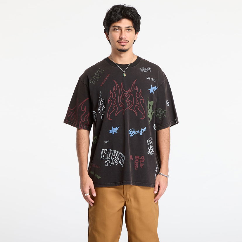 Majica BAPE Overall Print World Gone Mad Relaxed Fit T-Shirt Črna | 001CSL801311MBLK