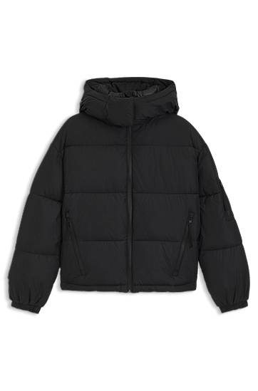 Puhovka BOSS Water-repellent puffer jacket with detachable hood Črna | 50546393