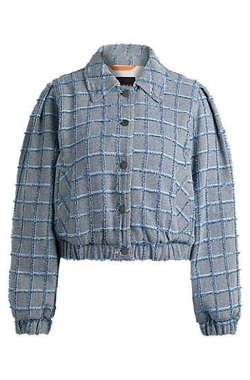 Bomber jakna BOSS Tweed Cropped Jacket Modra | 50518962, 0