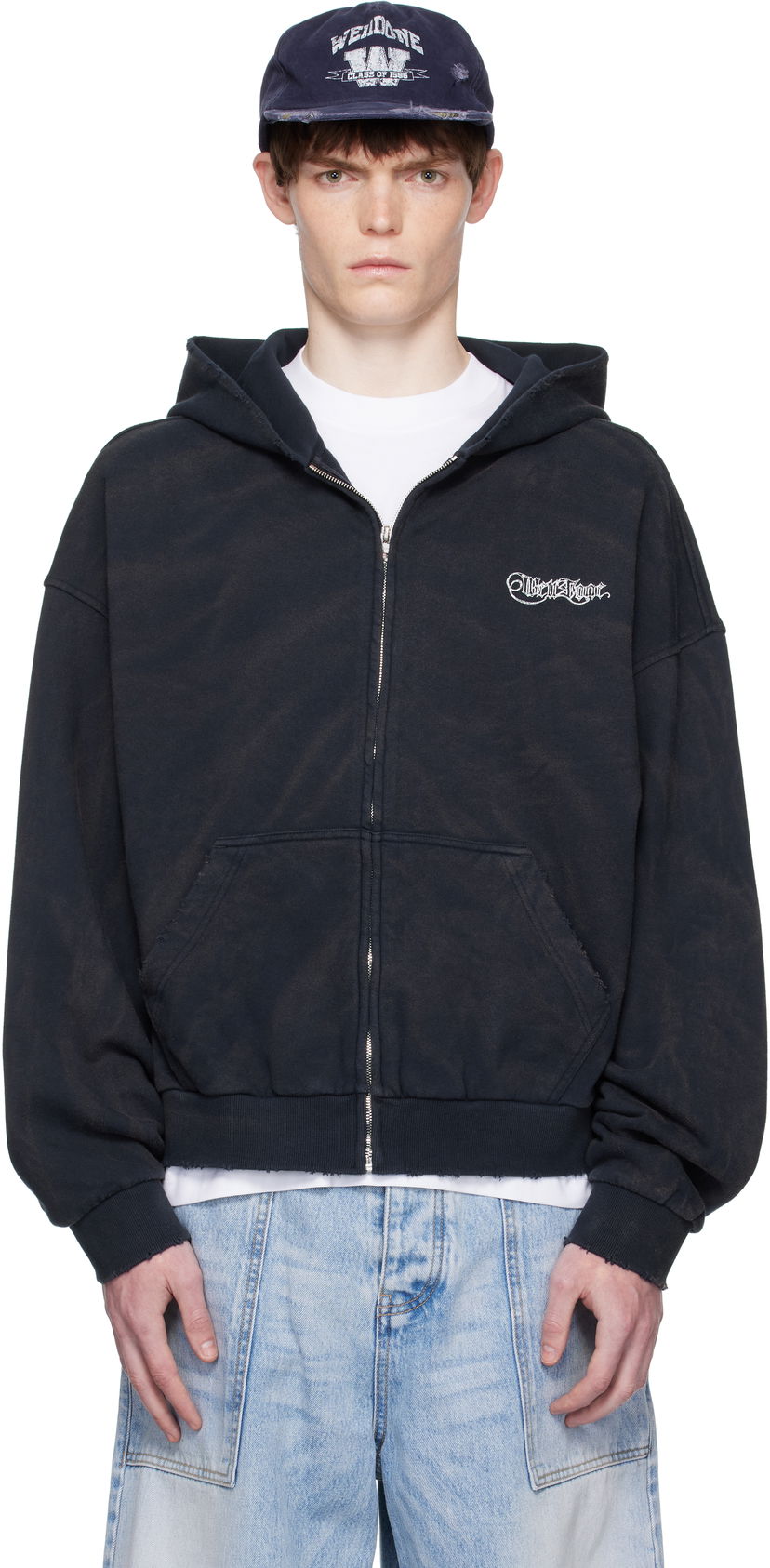 Pulover We11done We11done Gothic Logo Zip-Up Hoodie Črna | WD-TJ2-25-845-U-NV