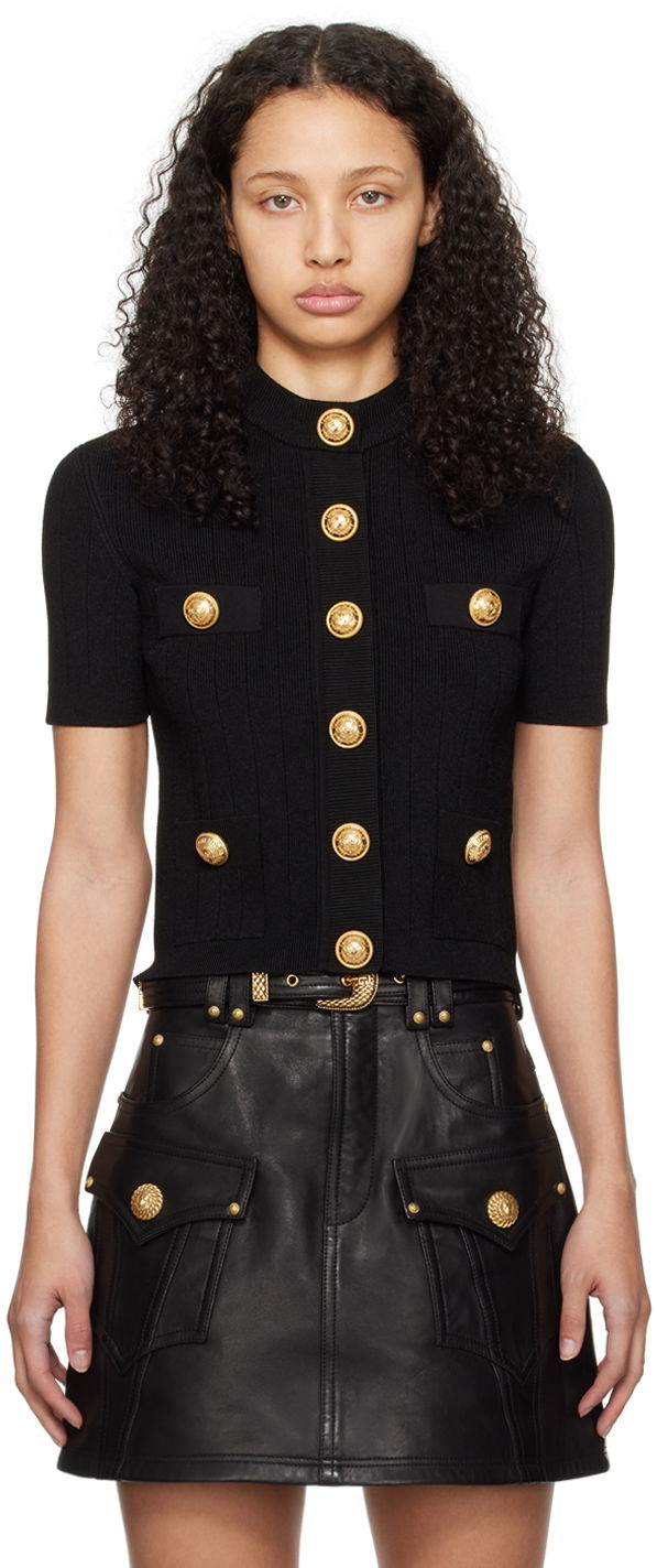 Pleteni pulover Balmain Button Cardigan Črna | CF1KL023KB07